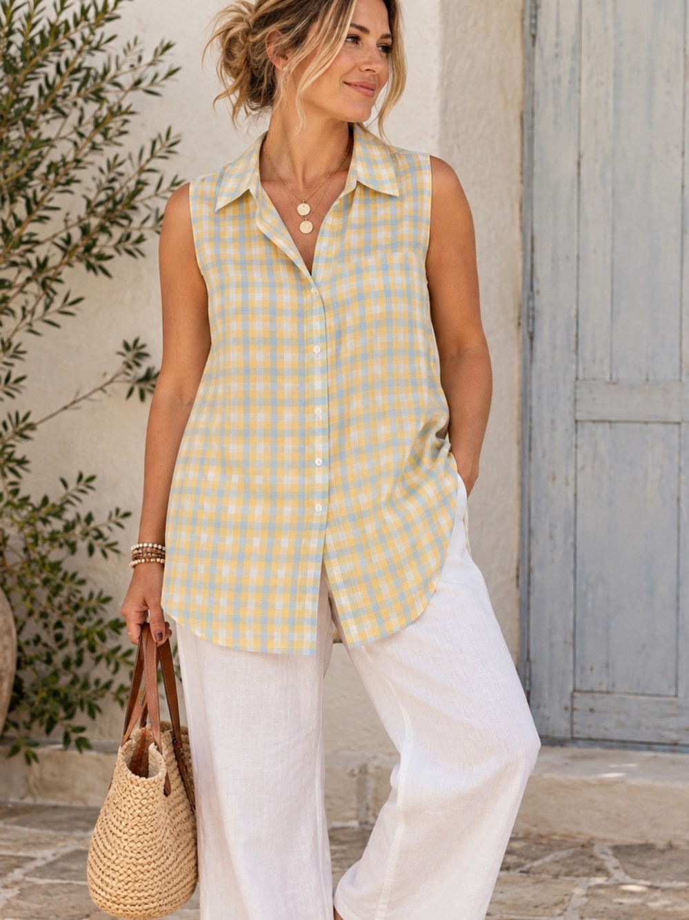 NWOT Pendleton Cotton Plaid Sleeveless Button Up Tunic